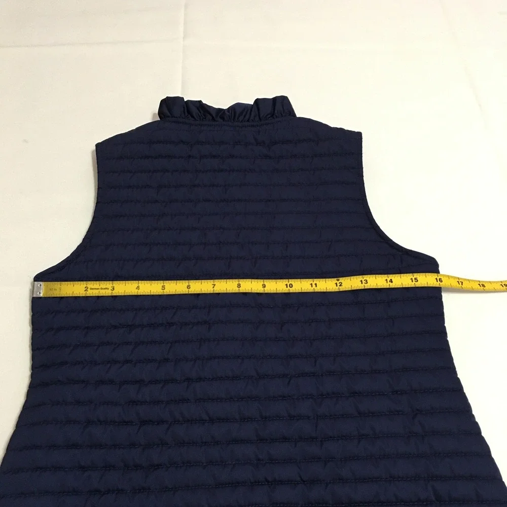 Lilly Pulitzer Quilted Vest Girls XL Navy Blue Ruffle Trim Full Zip Floral Lined